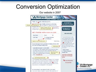 Conversion Optimization Our website in 2007 