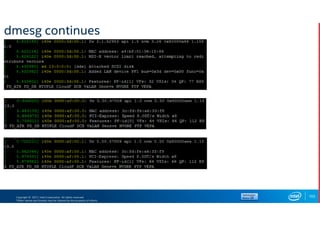 Copyright © 2017, Intel Corporation. All rights reserved.
*Other names and brands may be claimed as the property of others.
dmesg continues
103
 