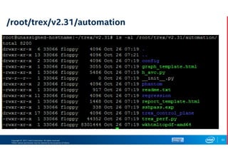 Copyright © 2017, Intel Corporation. All rights reserved.
*Other names and brands may be claimed as the property of others.
/root/trex/v2.31/automation
93
 