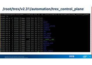 Copyright © 2017, Intel Corporation. All rights reserved.
*Other names and brands may be claimed as the property of others.
94
/root/trex/v2.31/automation/trex_control_plane
 