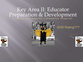 Key Area II: Educator
Preparation & Development
 1-Early Tech, 2-Developing Tech, 3-Advanced Tech, 4-Target Tech



                                               GHS Rating???
 