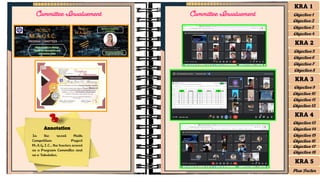 Annotation
In the recent Math
Competition Project
M.A.G.I.C., the teacher served
as a Program Committee and
as a Tabulator.
Committee Involvement Committee Involvement
KRA 1
Objective 1
Objective 2
Objective 3
Objective 4
KRA 2
Objective 5
Objective 6
Objective 7
Objective 8
KRA 3
Objective 9
Objective 10
Objective 11
Objective 12
KRA 4
Objective 13
Objective 14
Objective 15
Objective 16
Objective 17
Objective 18
KRA 5
Plus Factor
 