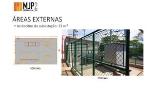 ÁREAS EXTERNAS
 Acréscimo da subestação: 22 𝑚2
X
500 kWa
750 kWa
 