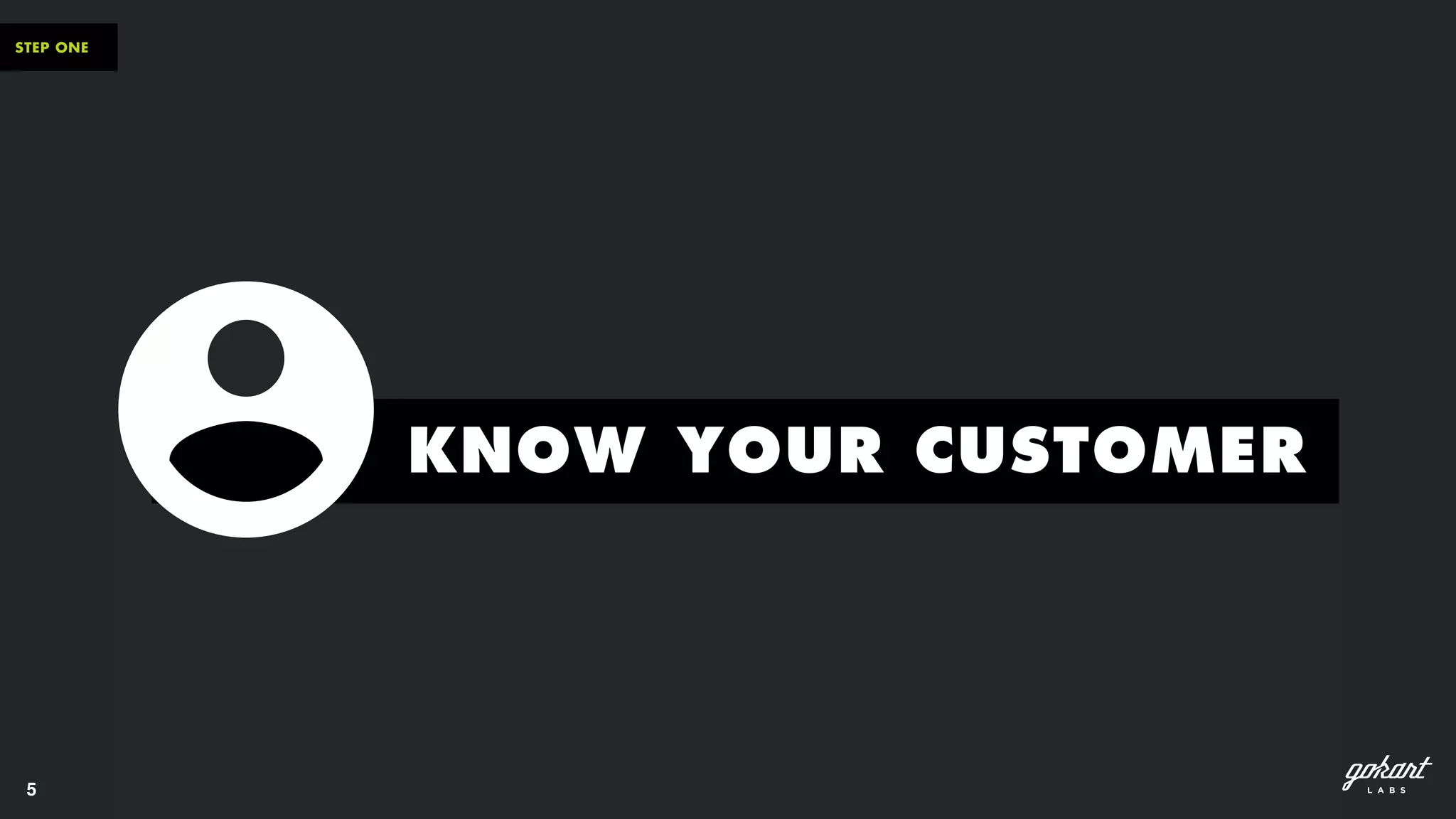 5
STEP ONE
KNOW YOUR CUSTOMER
 