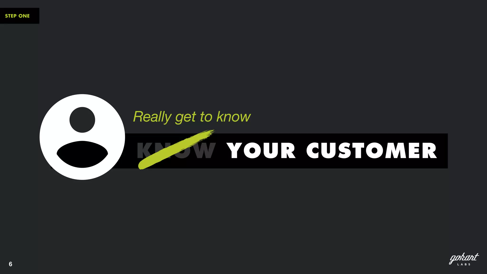 6
STEP ONE
KNOW YOUR CUSTOMER
Really get to know
 