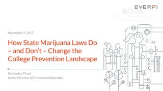November 9, 2017
How State Marijuana Laws Do
– and Don’t – Change the
College Prevention Landscape
Kimberley Timpf
Senior Director of Prevention Education
 