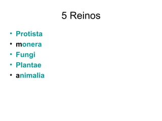 5 Reinos Protista m onera Fungi Plantae a nimalia 