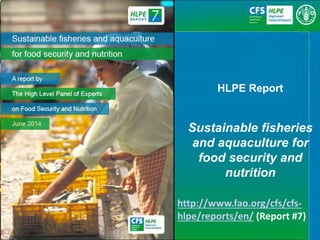 HLPE Report 
Sustainable fisheries and aquaculture for food security and nutrition 
http://www.fao.org/cfs/cfs- hlpe/reports/en/(Report #7)  