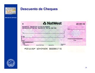 CERCA DEL CLIENTE
28
MERCADO DE CAPITALES
Descuento de Cheques
 