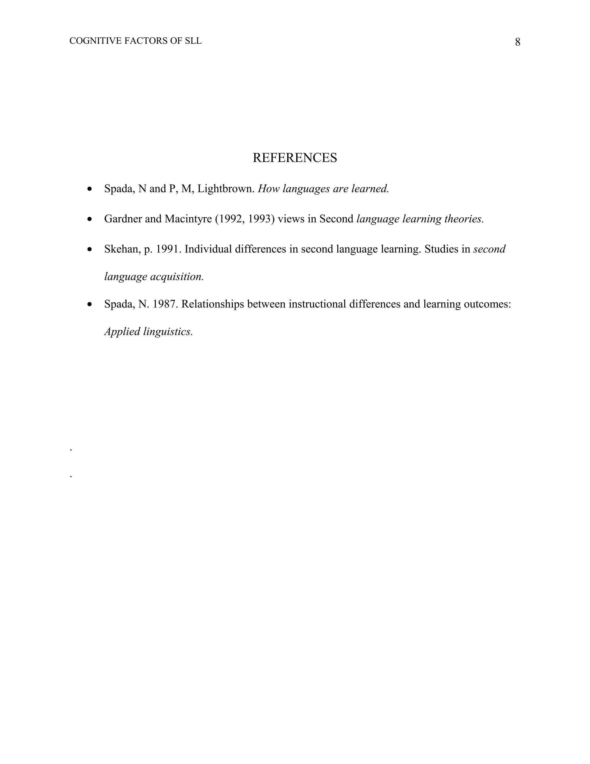 COGNITIVE FACTORS OF SECOND LANGUAGE LEARNING | DOC