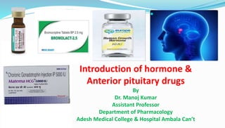 Introduction of hormone &
Anterior pituitary drugs
By
Dr. Manoj Kumar
Assistant Professor
Department of Pharmacology
Adesh Medical College & Hospital Ambala Can’t
 .
 