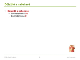 © RNDr. Marta Krajčíová 24 www.krajciova.sk
Dôležité a naliehavé
 Dôležité a naliehavé
– Sústredenie na DN
– Sústredenie na D
 