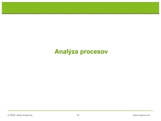 © RNDr. Marta Krajčíová 32 www.krajciova.sk
Analýza procesov
 