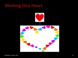 Working thru Heart
M Kapadia- 11 Sept. 2017 13
 