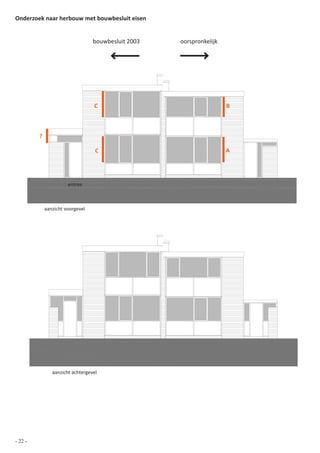 Onderzoek naar herbouw met bouwbesluit eisen


                                  bouwbesluit 2003   oorspronkelijk




                                  C                                   B



         ?

                                   C                                  A




                       entree



             aanzicht voorgevel




                aanzicht achtergevel




- 22 -
 