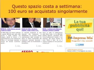 Questo spazio costa a settimana:
100 euro se acquistato singolarmente
 