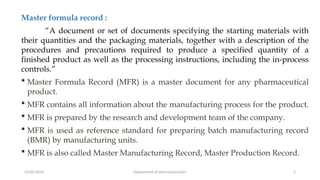 Documentation in Pharmaceutical Industry: Master Formula Record and ...