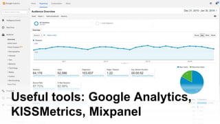 Useful tools: Google Analytics,
KISSMetrics, Mixpanel
 