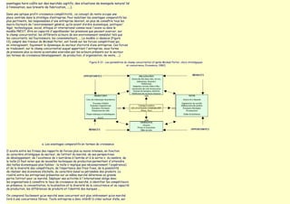 avantages hors-coûts sur des marchés captifs, des situations de monopole naturel lié
à l‛innovation, aux brevets de fabrication, ....).

Dans une optique profit-croissance-compétitivité, ce concept de rente occupe une
place centrale dans la stratégie d‛entreprise. Pour mobiliser les avantages comparatifs les
plus pertinents, les responsables d'une entreprise devront, en plus de connaître tous les
macro-facteurs de l'environnement général, qu‛ils soient d‛ordre économique, politique/
légal, technologique, social, éthique et international comme nous l'avons vu dans le
modèle PREST, être en capacité d'appréhender les pressions que peuvent exercer, sur
le champ concurrentiel, les différents acteurs de son environnement immédiat tels que
les concurrents, les fournisseurs, les consommateurs, ... Le modèle ci-dessous (Figure
13), adapté des travaux de Mickaël Porter, est fondé sur les forces compétitives qui,
en interagissant, façonnent la dynamique du secteur d‛activité d‛une entreprise. Ces forces
se traduisent, sur le champ concurrentiel auquel appartient l'entreprise, sous forme
de pressions plus ou moins accentuées exercées par les acteurs présents sur le secteur
(en termes de croissance/développement, de production, d'organisation, de vente, ...)

                                                                Figure 4-13 - Les paramètres du champ concurrentiel (d'après Mickaël Porter, choix stratégiques
                                                                                               et concurrence, Economica, 1982)




                           a. Les avantages comparatifs en termes de croissance

Il existe entre les firmes des rapports de forces plus ou moins intenses, en fonction
du caractère stratégique du secteur, de l‛attrait du marché, de ses perspectives
de développement, de l'existence de « barrières à l‛entrée et à la sortie », du nombre, de
la taille (il faut noter que de nouvelles techniques de production permettent d'atteindre
des tailles économiques plus faibles - la taille n'implique pas nécessairement l'expérience)
et de la diversité des compétiteurs, de l‛importance des frais fixes, de la possibilité
de réaliser des économies d‛échelle, du caractère banal ou périssable des produits. La
rivalité entre les entreprises présentes sur un même marché détermine en grande
partie l‛attrait pour ce marché. Déployer ses activités à l'international oblige donc
les organisations à connaître le taux de croissance du marché, à identifier les compétiteurs
en présence, la concentration, la localisation et la diversité de la concurrence et sa capacité
de production, les différences de produits et l‛identité des marques ...

On comprend facilement qu‛un marché sans concurrent soit plus intéressant qu‛un marché
livré à une concurrence féroce. Toute entreprise a donc intérêt à créer autour d‛elle, sur
 