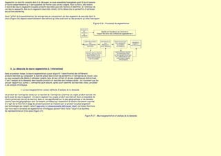 Segmenter un marché consiste donc à le découper en sous-ensembles homogènes quant à leurs besoins
et leurs comportements qu'il sera possible de traiter avec un mix adapté. Pour ce faire, elle isolera
d'abord des macro-segments (couples produits marchés) puis elle tentera d'identifier, à l'intérieur de
ces macro-segments, des micro-segments (marchés cibles). Cette démarche lui permettra d'optimiser
ses actions marketing.

Sous l'effet de la mondialisation, les entreprises se concentrent sur des segments de marchés dont le
choix (Figure 16) dépend essentiellement des métiers qu'elles exercent ou des produits qu'elles fabriquent

                                                                                                      Figure 4-16 - Processus de segmentation




      A. La démarche de macro-segmentation à l'international

Dans un premier temps, la macro-segmentation a pour objectif l'identification des différents
produits marchés qui composent le marché global dans le but de permettre à l'entreprise de choisir celui
ou ceux auxquels elle désire s'adresser compte tenu de leur attrait et de ses compétences distinctives.
C'est l'analyse de la demande dans laquelle produits et marchés sont indissociables ; ils n'existent que les
uns par rapport aux autres. L'entreprise peut ensuite, après avoir identifié ses marchés cibles, procéder
à une analyse stratégique

                  1. La macrosegmentation comme méthode d'analyse de la demande

Un produit de l'entreprise vendu sur un marché de l'entreprise constitue un couple produit marché. On
parle aussi de macro segment. Un macro segment (ou couple produit marché) est donc un ensemble de
clients potentiels (notion de marché, dans ce cas appréhendé sur le plan géographique si les données
clients/.marché géographique sont fortement corrélées) qui ressentent un besoin clairement exprimé
(il s'agit de la fonction d'usage du produit) pouvant se traduire par un produit (ou plus largement
une technologie) qui remplit, selon l'approche tri-dimensionnelle définie par Abell, certaines fonctions .
Ces trois macro variables de segmentation stratégique peuvent donc faire l'objet d'un système
de représentation en trois axes (figure 17).

                                                                                             Figure 4-17 - Macrosegmentation et analyse de la demande
 