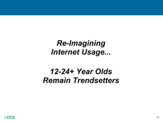 67
Re-Imagining
Internet Usage...
12-24+ Year Olds
Remain Trendsetters
 