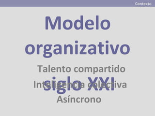 Contexto




  Modelo
organizativo
 Talento compartido
  siglo XXI
Inteligencia colectiva
      Asíncrono
 