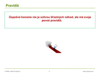 © RNDr. Marta Krajčíová 5 www.krajciova.sk
Pravidlá
Úspešné konanie nie je súhrou šťastných náhod, ale má svoje
pevné pravidlá.
 