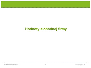 © RNDr. Marta Krajčíová 3 www.krajciova.sk
Hodnoty slobodnej firmy
 