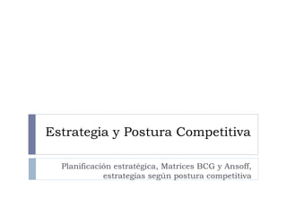 Estrategia y Postura Competitiva Planificación estratégica, Matrices BCG y Ansoff, estrategias según postura competitiva 