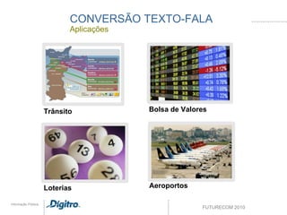 CONVERSÃO TEXTO-FALA Aplicações Trânsito Loterias Aeroportos Bolsa de Valores 