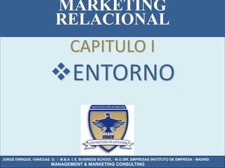 MARKETING
                          RELACIONAL
                                  CAPITULO I
                        ENTORNO


JORGE ENRIQUE. VANEGAS O. / M.B.A I. E. BUSINESS SCHOOL - M G DIR. EMPRESAS INSTITUTO DE EMPRESA - MADRID
                        MANAGEMENT & MARKETING CONSULTING
 