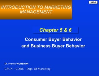 Chapter 5 & 6 Consumer Buyer Behavior and Business Buyer Behavior INTRODUCTION TO MARKETING MANAGEMENT Dr. Franck VIGNERON CSUN – COBE – Dept. Of Marketing 
