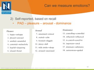 Can we measure emotions?


                   2) Self-reported, based on recall
                     • PAD – pleasure – ar...