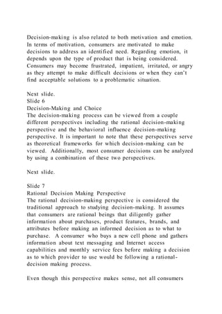 MKT305 Week 7 Lecture 2 Consumer Behavior Decision Making I Ne | DOCX