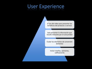 User Experience

        El uso del video para presentar los
        beneficios del producto o servicio


        Solo pre...
