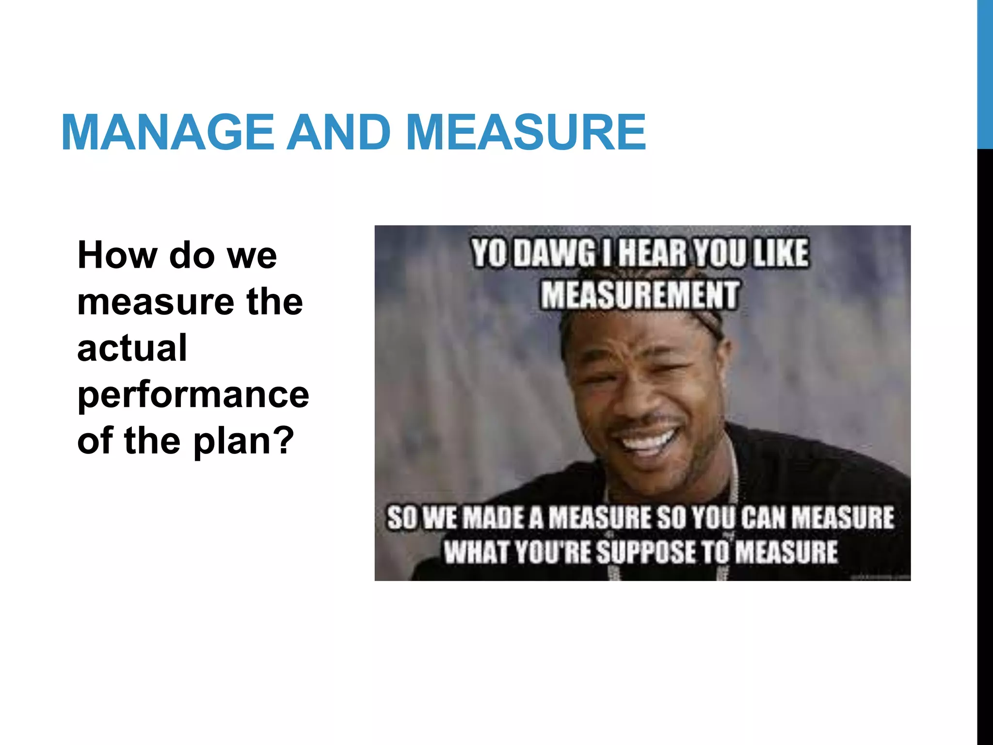 MANAGE AND MEASURE
How do we
measure the
actual
performance
of the plan?
23-2
 