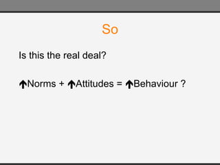 So Is this the real deal?  Norms +   Attitudes =   Behaviour ? 