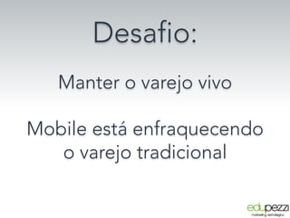 Desafio:
Manter o varejo vivo
Mobile está enfraquecendo
o varejo tradicional
 