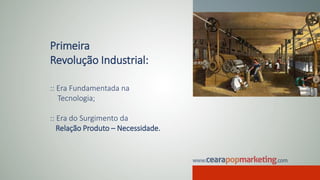 Primeira
Revolução Industrial:
:: Era Fundamentada na
Tecnologia;
:: Era do Surgimento da
Relação Produto – Necessidade.
 