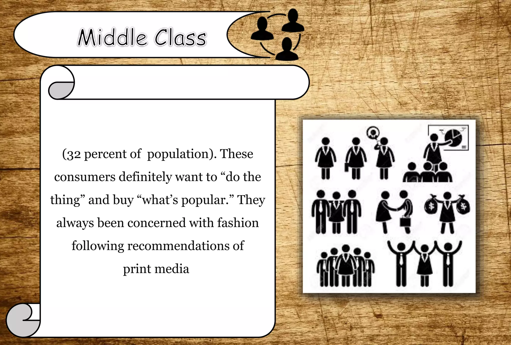 (32 percent of population). These
consumers definitely want to “do the
thing” and buy “what’s popular.” They
always been concerned with fashion
following recommendations of
print media.
 