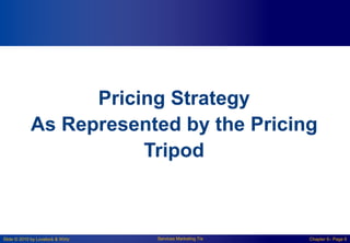 Slide © 2010 by Lovelock & Wirtz Services Marketing 7/e Chapter 6– Page 6
Pricing Strategy
As Represented by the Pricing
Tripod
 