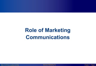 Slide © 2010 by Lovelock & Wirtz Services Marketing 7/e Chapter 7 – Page 3
Role of Marketing
Communications
 