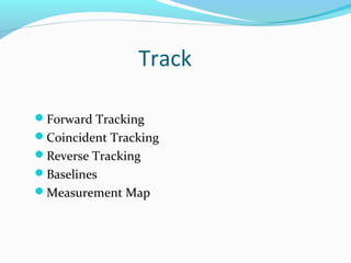 Track 
Forward Tracking 
Coincident Tracking 
Reverse Tracking 
Baselines 
Measurement Map 
 