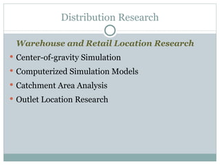 Warehouse and Retail Location Research Center-of-gravity Simulation Computerized Simulation Models Catchment Area Analysis Outlet Location Research Distribution Research 