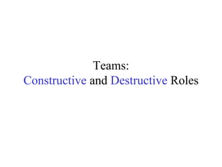 Teams:
Constructive and Destructive Roles
 