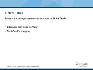 1. Nova Tarefa
Existem 2 abordagens referentes à compra de Nova Tarefa


 Situações com Juízo de Valor
 Decisões Estratégicas




  Copyright © 2011 by Cengage Learning. Todos os direitos reservados.
 
