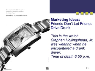 Marketing Ideas:   Friends Don’t Let Friends Drive Drunk This is the watch  Stephen Hollingshead, Jr. was wearing when he encountered a drunk driver.  Time of death 6:55 p.m. 
