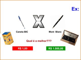 Ex:



Caneta BIC              Mont Blanc



        Qual é a melhor???

 R$ 1,00               R$ 1.000,00
 