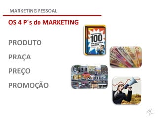 PRODUTO
PRAÇA
PREÇO
PROMOÇÃO
OS 4 P´s do MARKETING
MARKETING PESSOAL
 