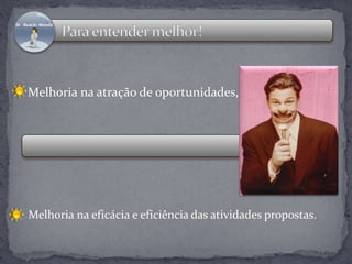 Melhoria na atração de oportunidades, 
Melhoria na eficácia e eficiência das atividades propostas. 
 